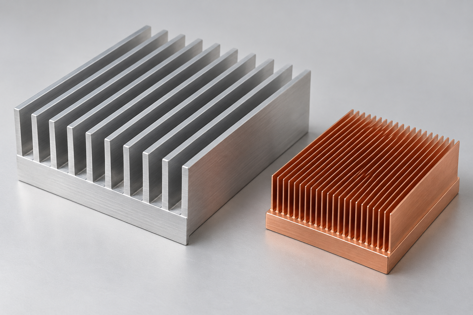Aluminum extruded and copper skived fin heat sinks with continuous parallel fins