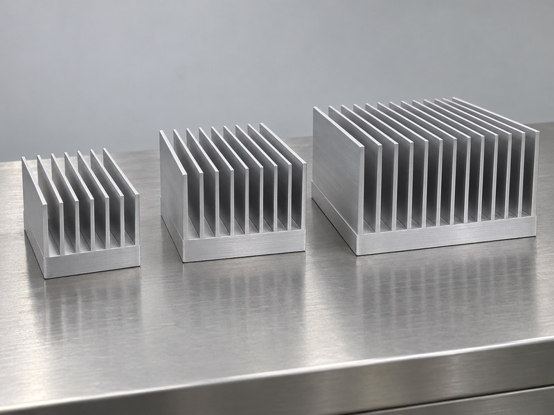 Aluminum profile heat sink structural components shown as separate profile widths