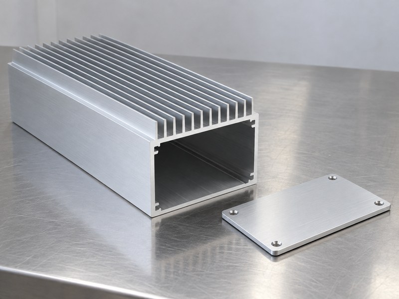Aluminum profile heat sink structural components with a finned housing section and separate end cover