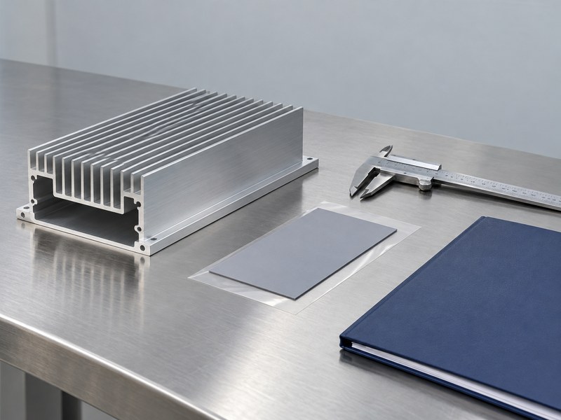 Aluminum profile heat sink structural components prepared for prototype fit and inspection review