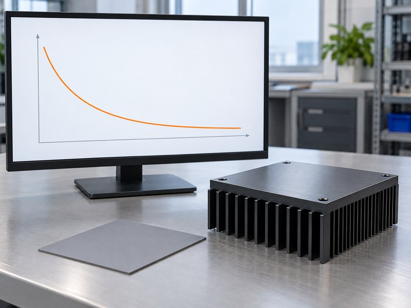 anodize heat sink for insulation: heat sink beside an unscaled conceptual thermal contact-resistance curve