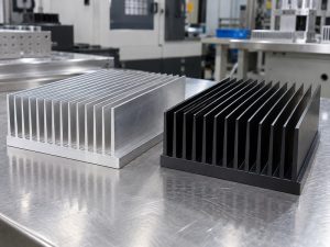 anodized heat sink: bare and black finished aluminum plate-fin heat sink examples