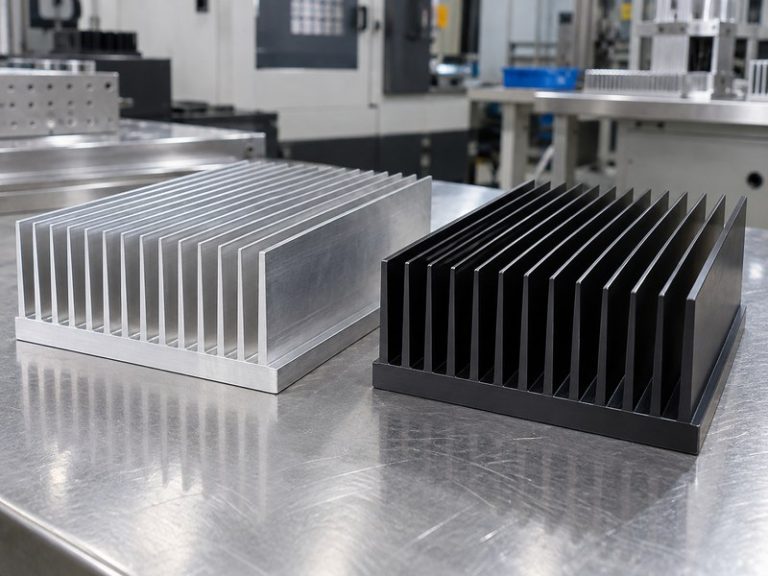 anodized heat sink: bare and black finished aluminum plate-fin heat sink examples