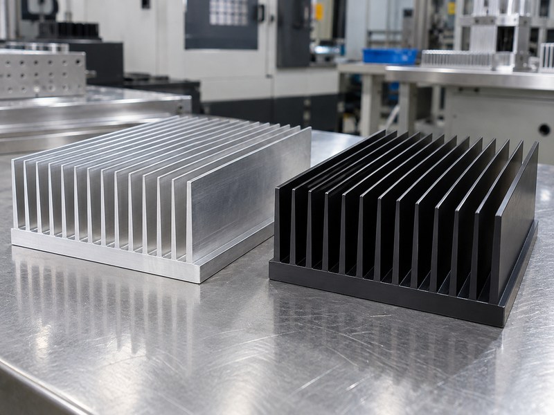 anodized heat sink: bare and black finished aluminum plate-fin heat sink examples