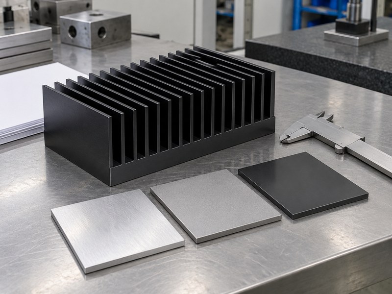 anodized heat sink: anodized heat sink with surface-finish coupons and inspection tools