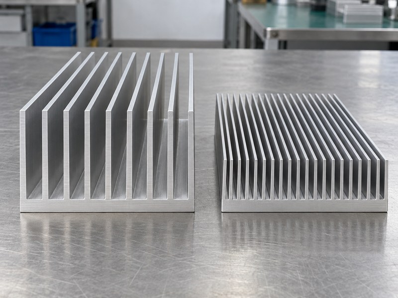 anodized heat sink extrusion: two integral aluminum profiles with different fin heights and gaps