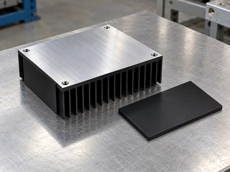 anodized heat sink extrusion: anodized extrusion with a separately specified bare contact face and finish sample