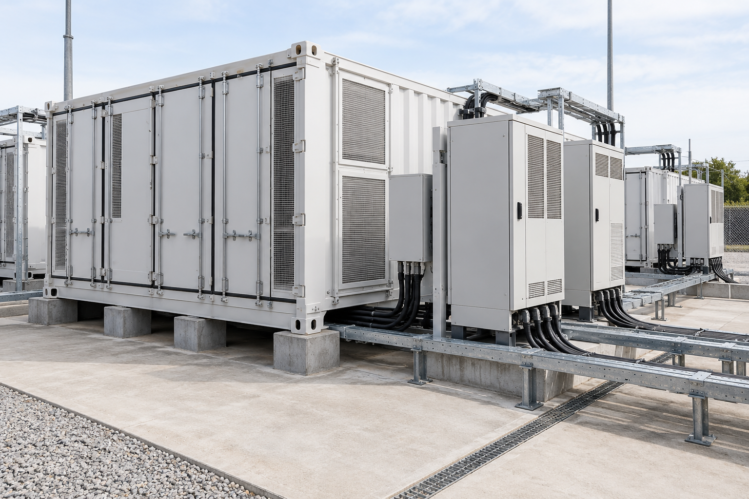 Energy Storage & EV Charging installation showing thermal management enclosure scale