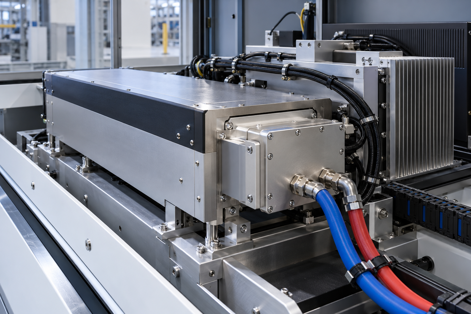 Laser & Precision Equipment cooling subassembly with precision cold plate and fluid hoses