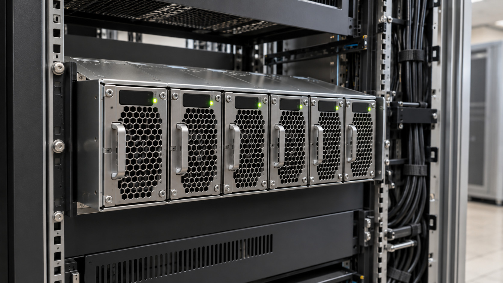 Telecom power shelf with aligned rectifier modules and unobstructed front ventilation