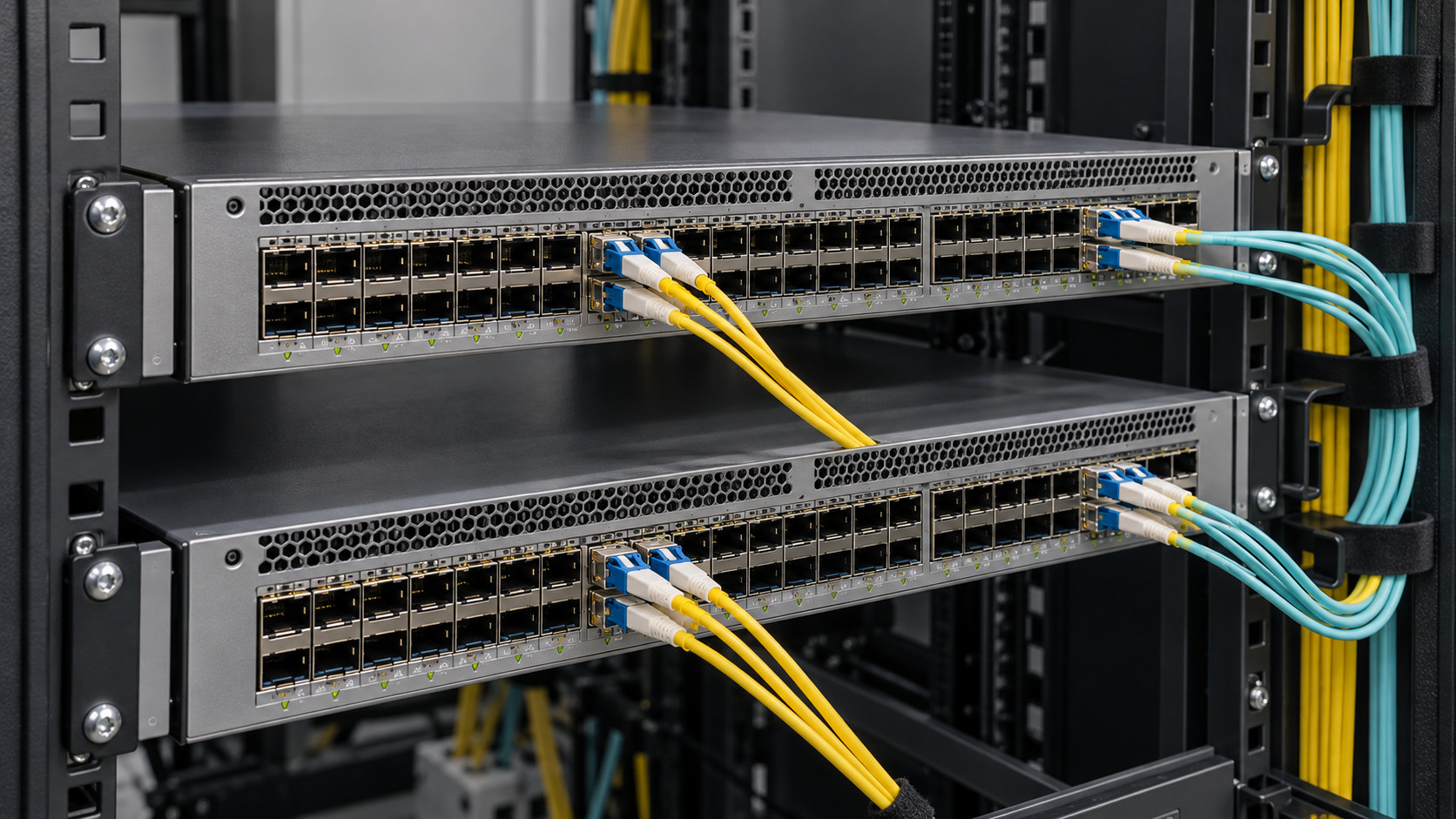 Rack-mounted network switching platforms with orderly optical fiber connections
