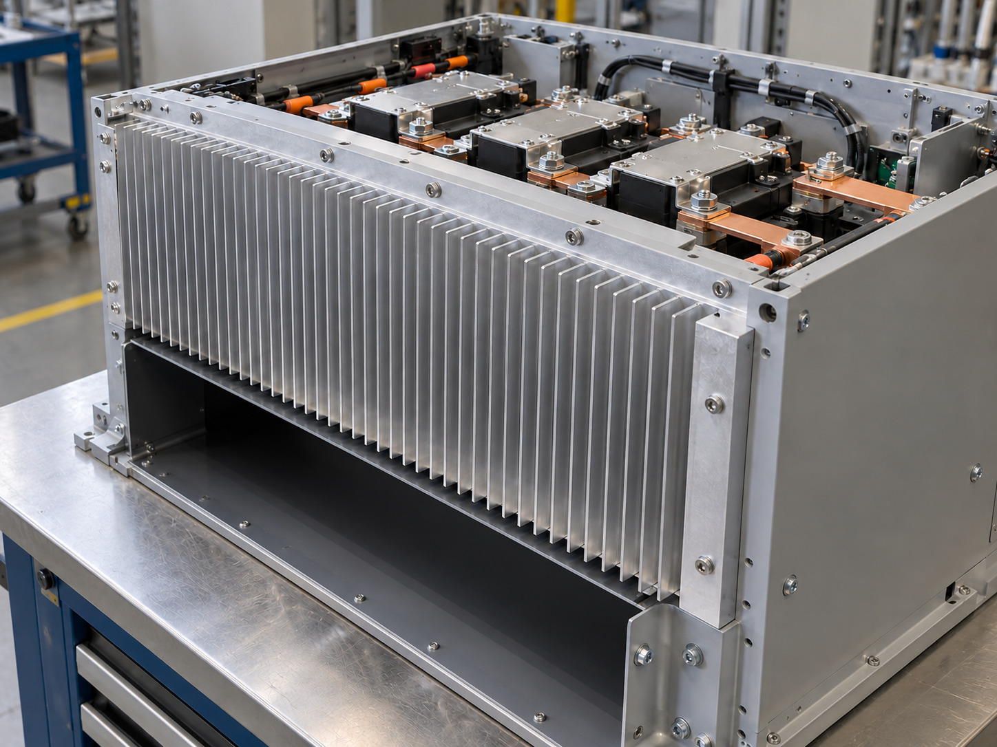 Industrial inverter chassis with vertical fins and open lower air intake plenum