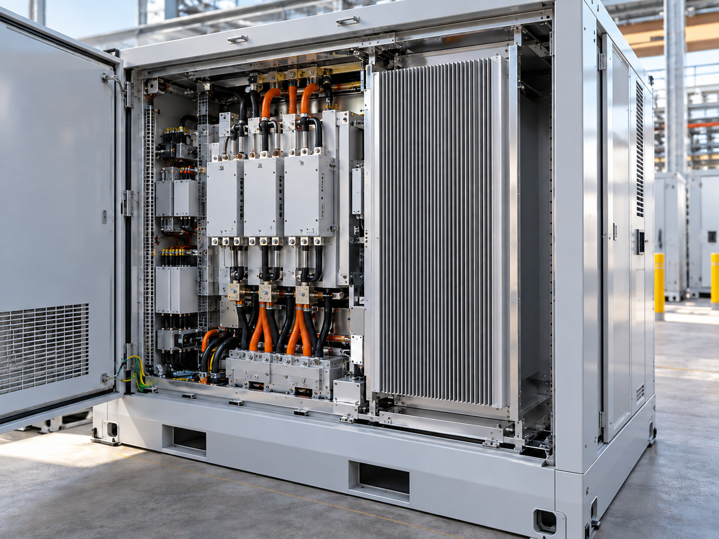 Energy storage power conversion cabinet with large vertical fin heat sink