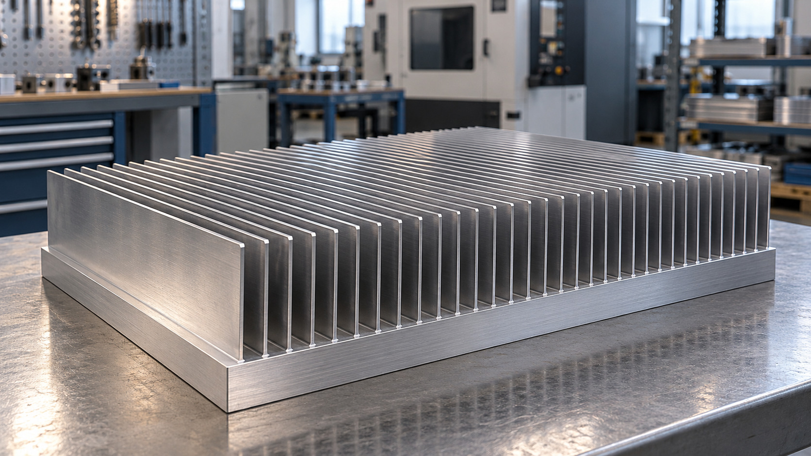 Large aluminum bonded fin heat sink on an industrial workshop bench