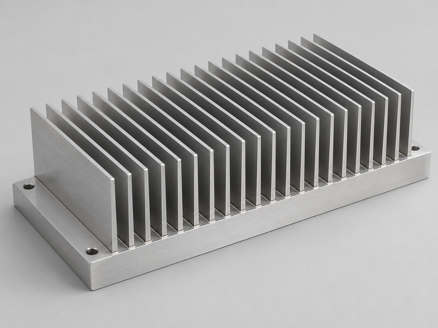 Individual aluminum plate fins bonded into a machined base with mounting margins