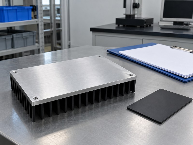 black anodized aluminum heat sink: black anodized heat sink with exposed mounting base, reference sample and blank approval sheets