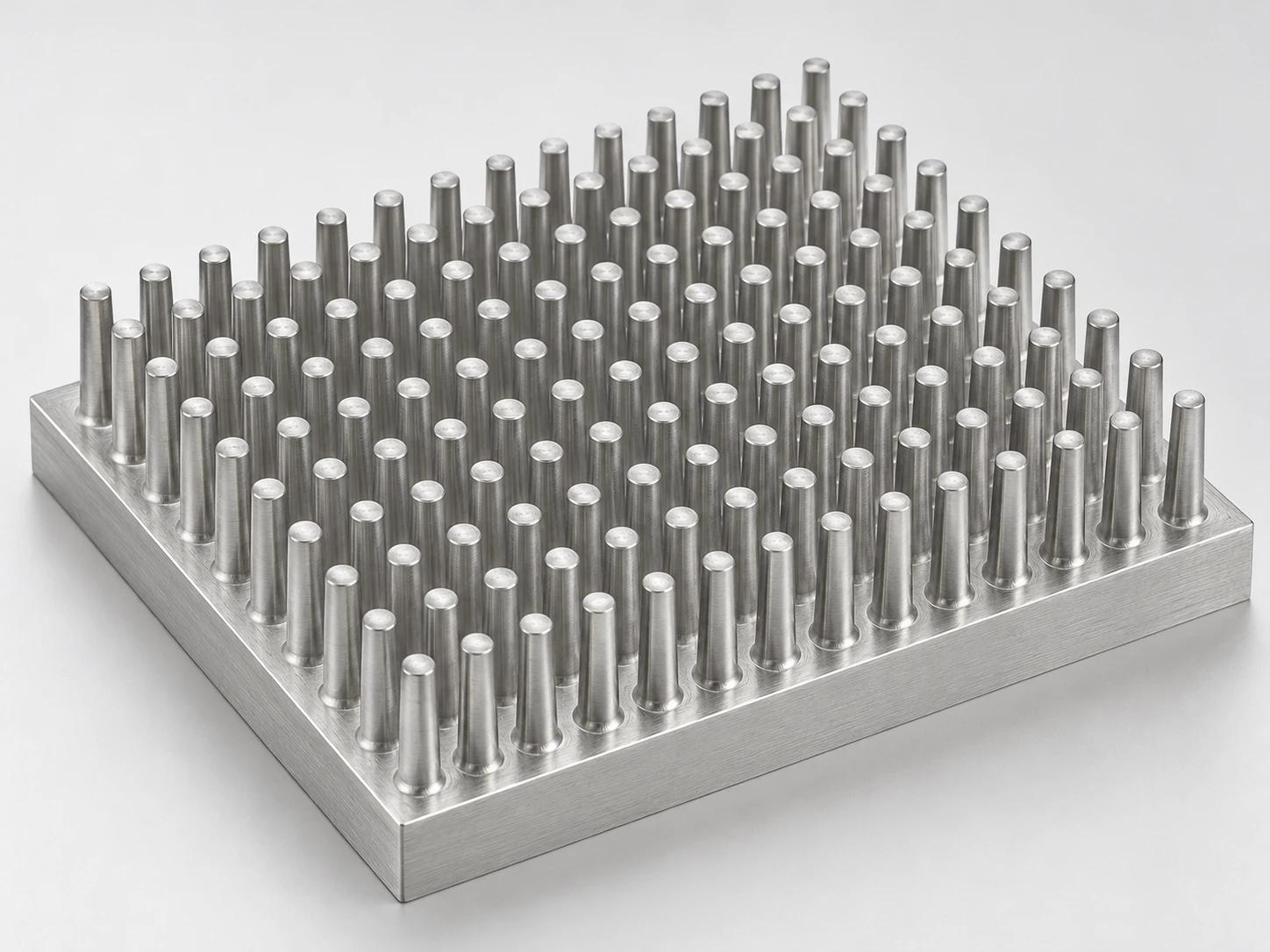 One-piece rectangular cold forged aluminum heat sink with uniform integral round pins