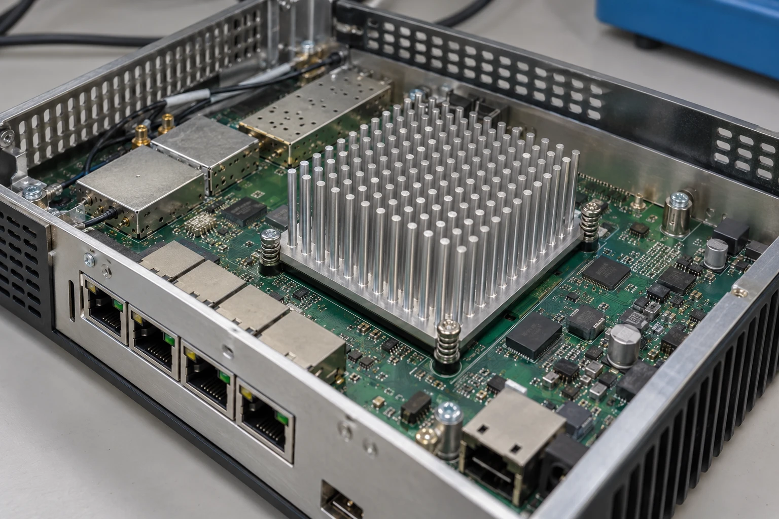 Telecom embedded circuit board cooled by an integral aluminum pin-fin heat sink
