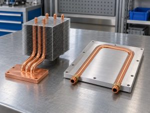Two copper tube heat sink architectures on an engineering bench