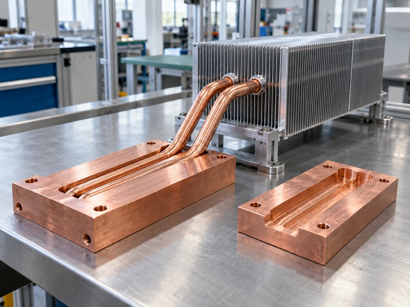 Grooved base contact detail in a copper tube heat sink