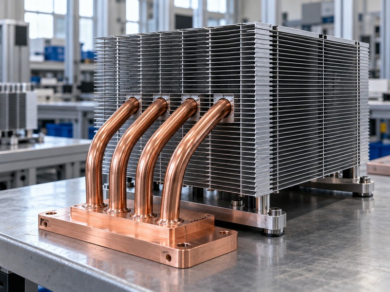 copper tube heat sink connected to an aluminum fin stack