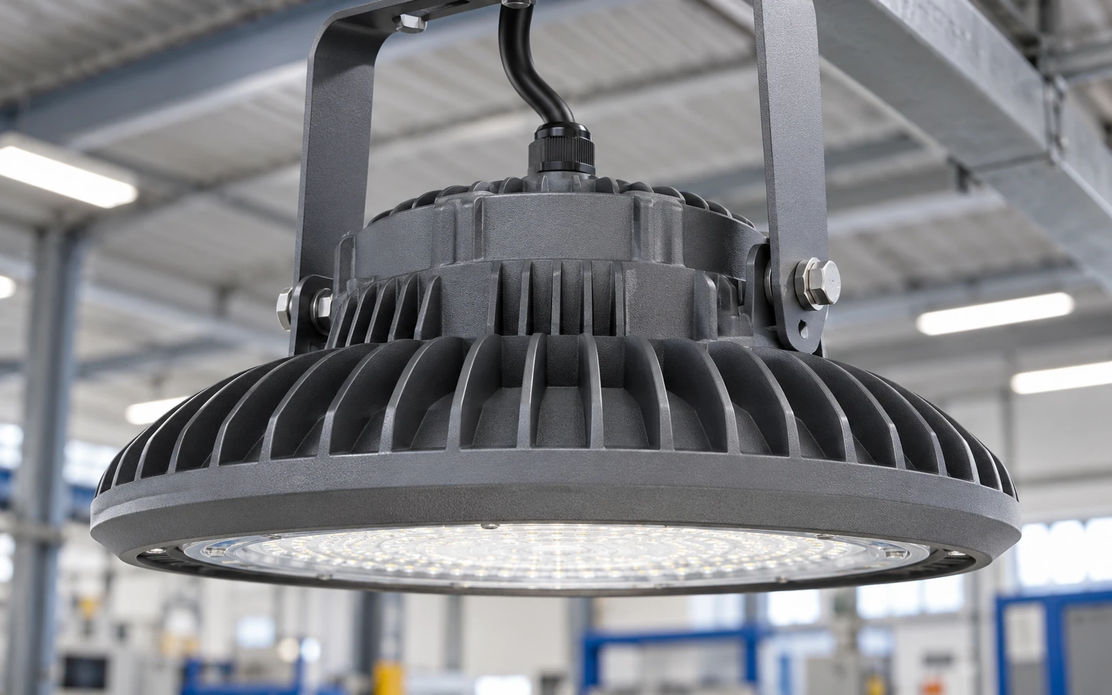Industrial LED high-bay luminaire with an integrated radial die cast cooling housing
