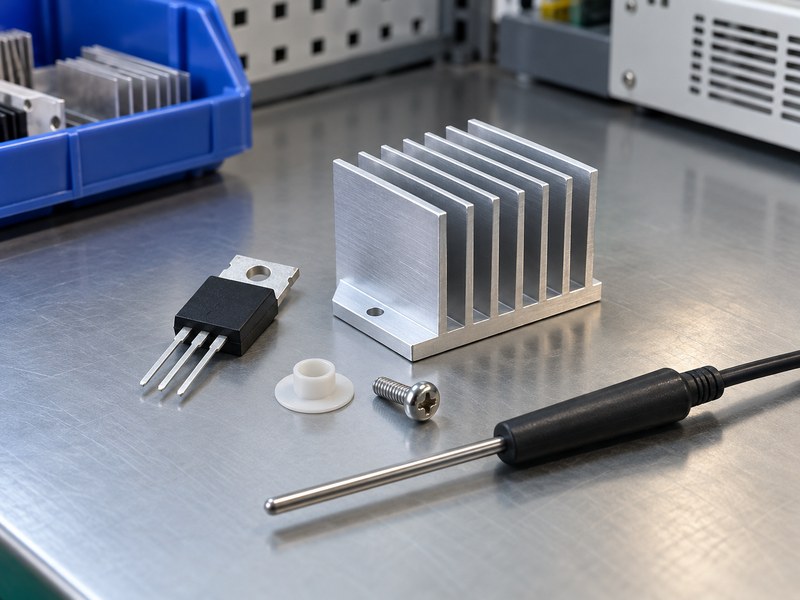DIY voltage regulator heat sink with unpowered regulator test components