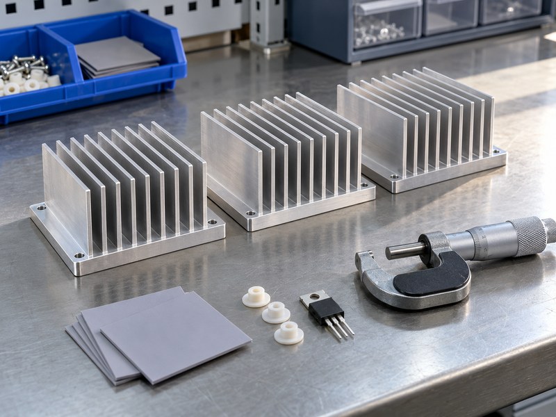 DIY voltage regulator heat sink completed samples and separate inspection tools