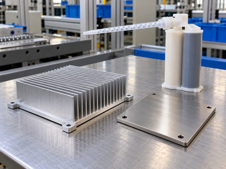 epoxy to attach heat sink to stainless steel with separate parts and a two-part adhesive cartridge