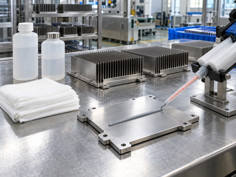epoxy to attach heat sink to stainless steel surface-cleaning station with separate components