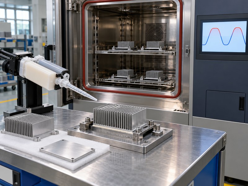 epoxy to attach heat sink to stainless steel test assembly with a temperature-cycle display