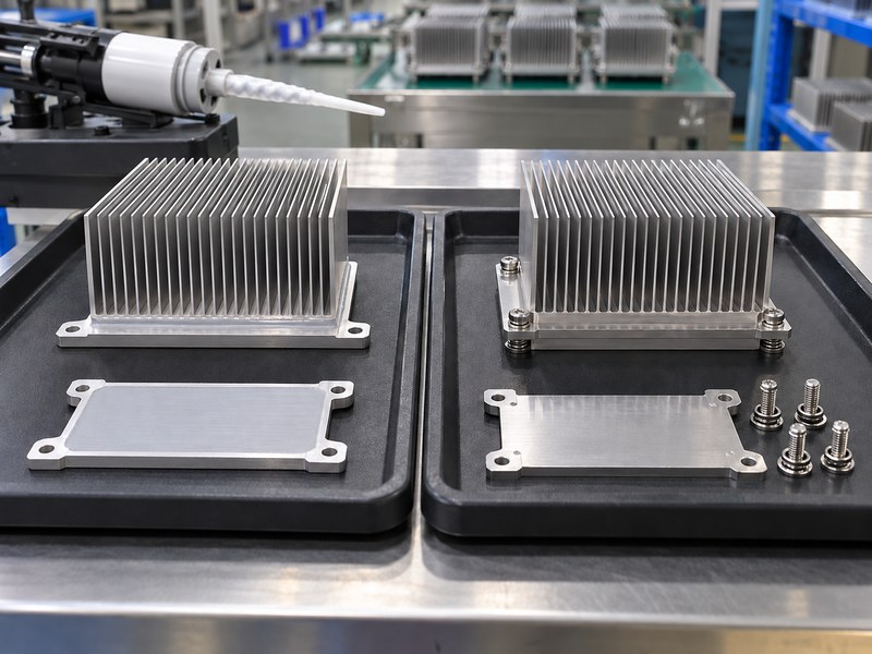 epoxy to attach heat sink to stainless steel compared with a mechanically retained sample