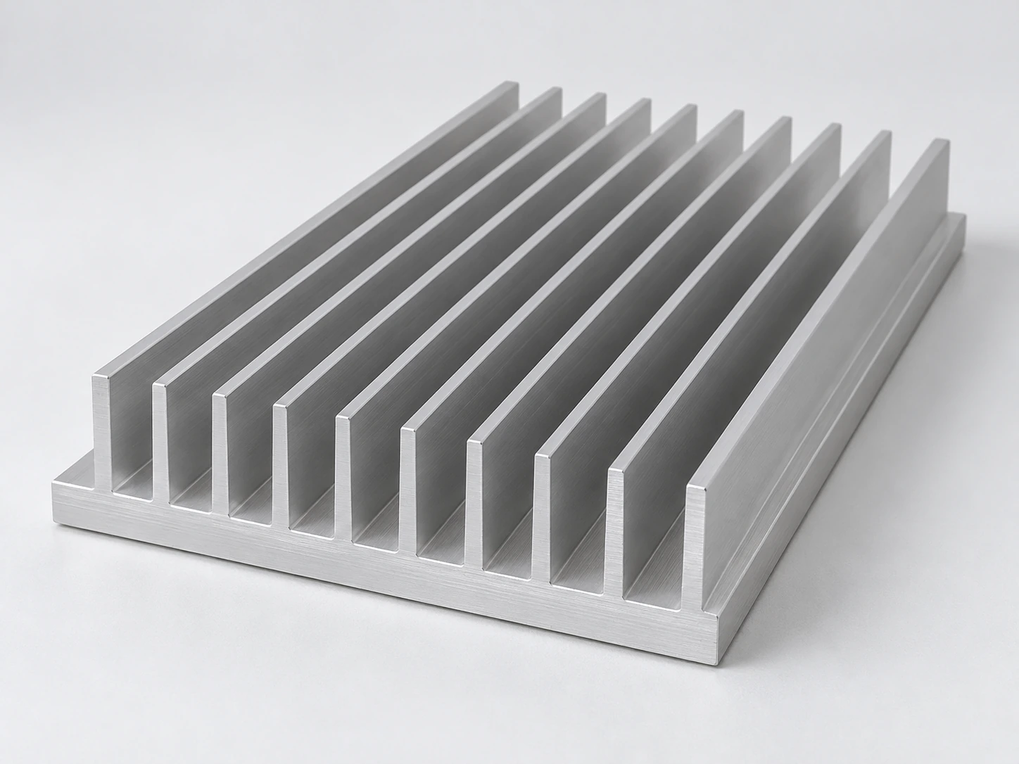 Natural anodized aluminum extruded heat sink with open parallel integral plate fins