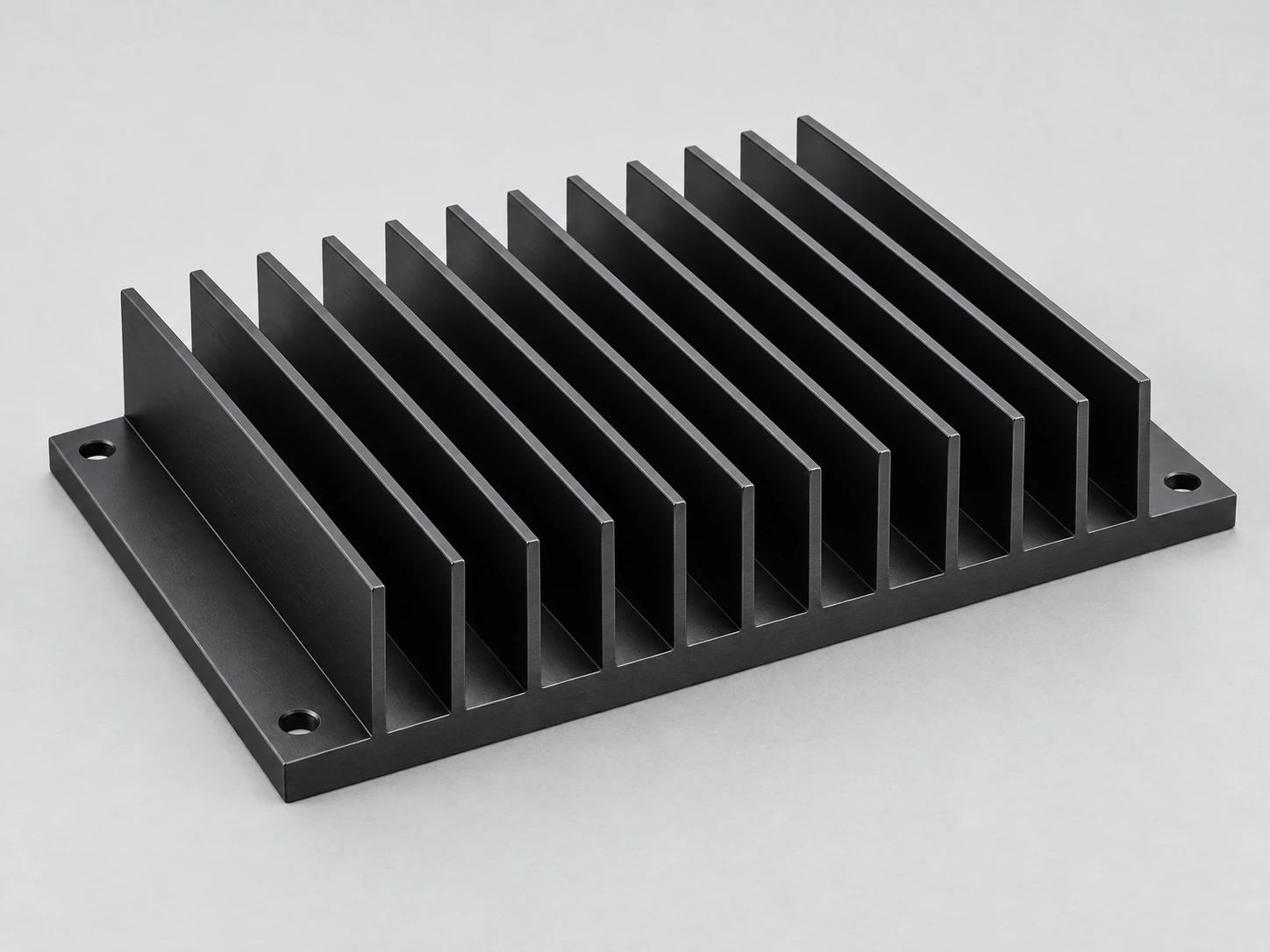 Wide-base black anodized aluminum extruded heat sink with solid mounting flanges