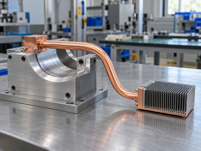 flexible heat pipe beside a controlled forming fixture