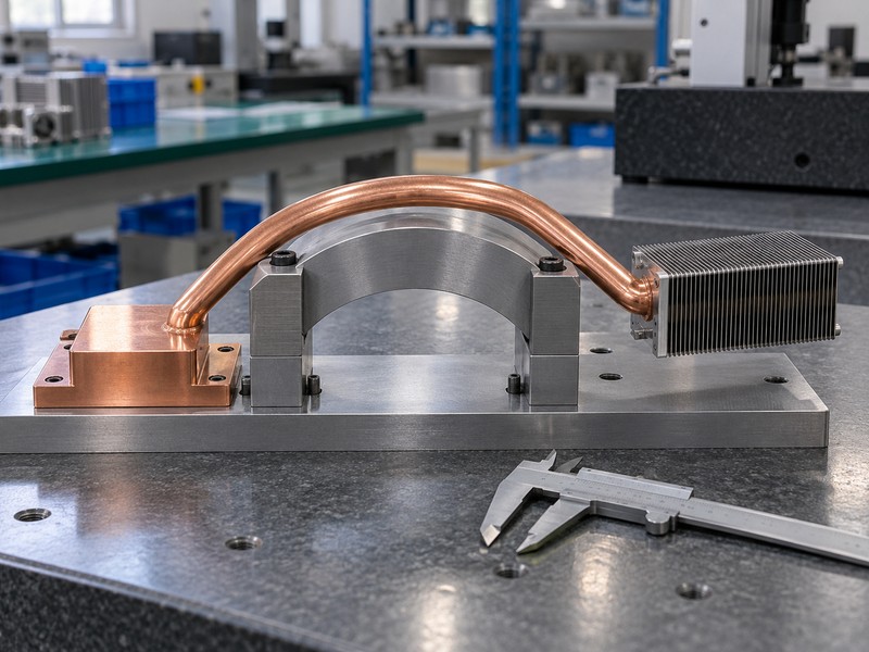 flexible heat pipe bend checked with a radius gauge