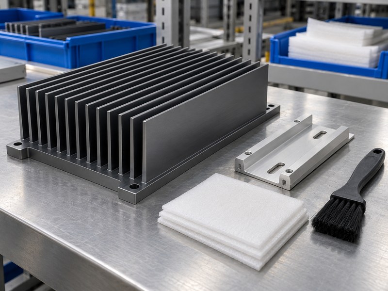 hard anodized aluminum heat sink: heat sink with an uninstalled bracket, packaging separator and cleaning brush