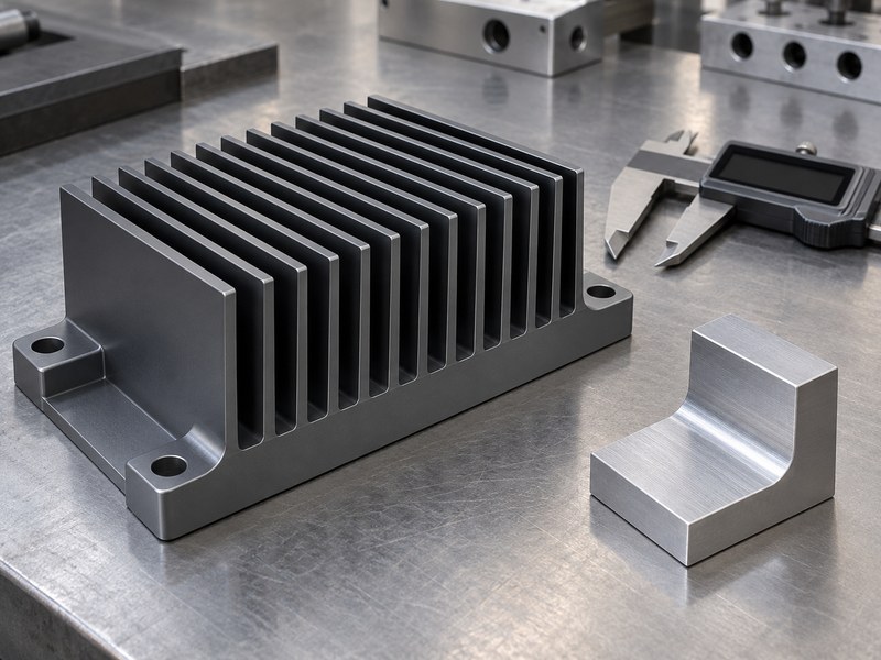hard anodized aluminum heat sink: rounded mounting ear and base transition on a coated aluminum heat sink