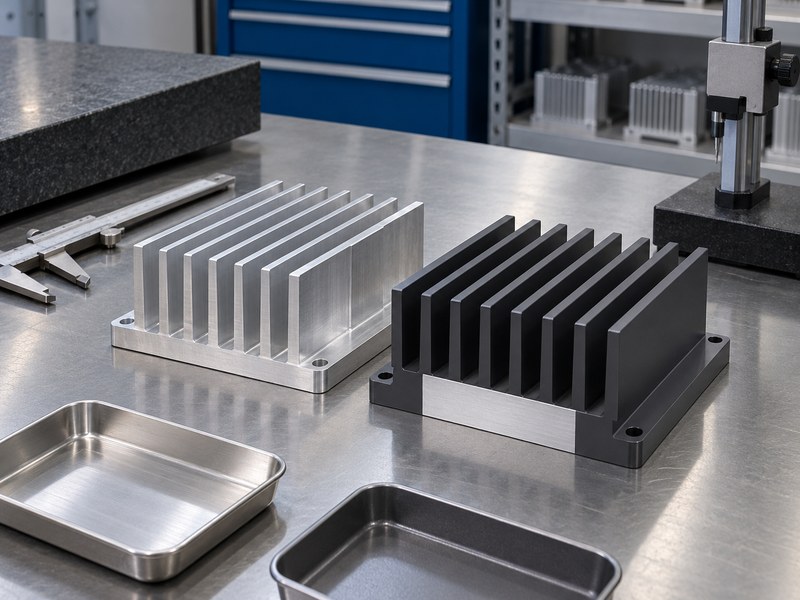 hard anodized aluminum heat sink: bare and coated heat-sink samples with similar mounting features