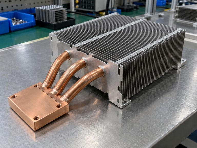 Complete heat pipe heat sink assembly on an engineering bench