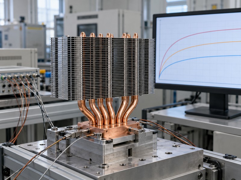 heat pipe heat sink test bench with a qualitative response screen