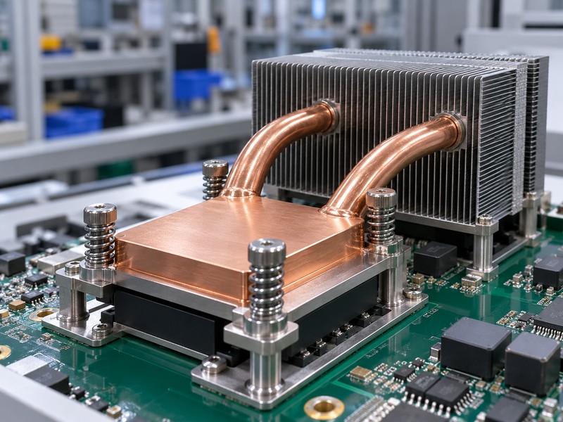 Controlled spring mount on a heat pipe heat sink contact base