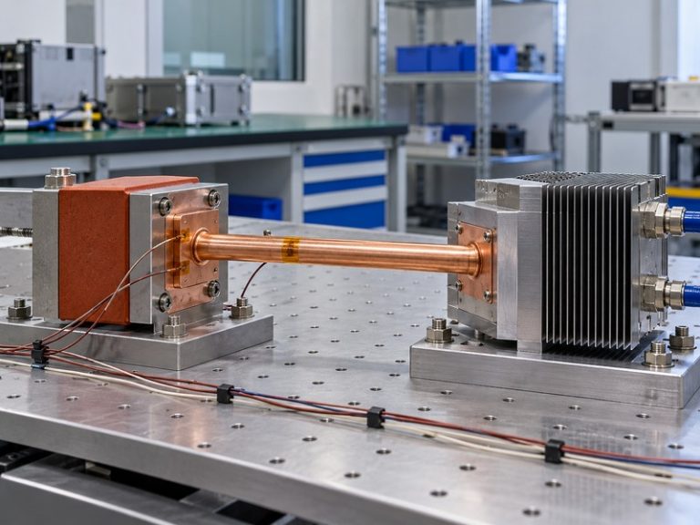 heat pipe thermal conductivity test assembly on an engineering bench
