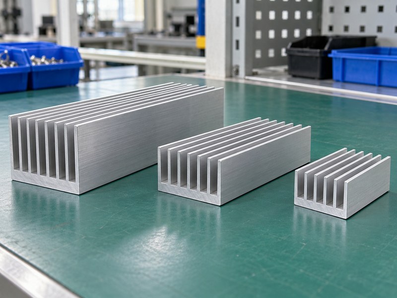 Heat sink for voltage regulator cooling extrusion samples with open straight fins