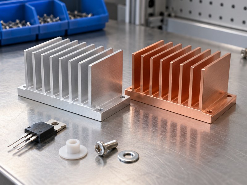 Heat sink for voltage regulator cooling and copper sample for material comparison