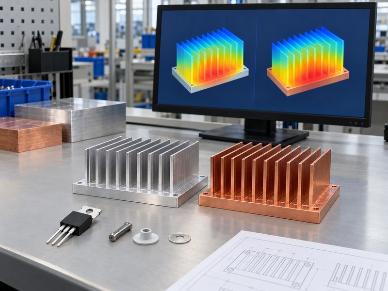 Heat sink for voltage regulator cooling with a qualitative material comparison heat map