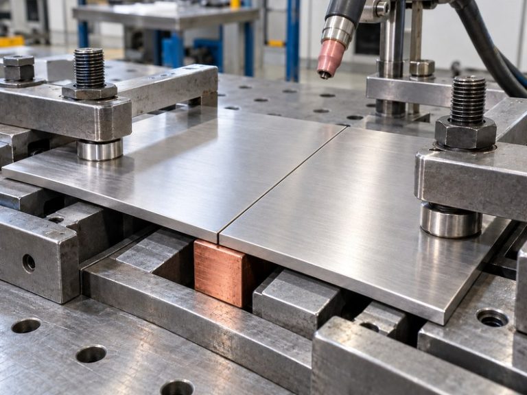 heat sink for welding stainless steel using a copper backing bar under a tightly fitted butt joint