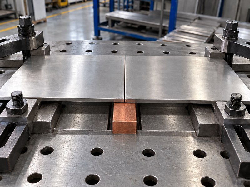 heat sink for welding stainless steel clamped closely beneath a thin sheet joint