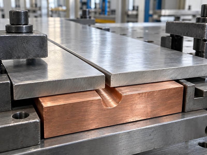 heat sink for welding stainless steel copper backing bar with a shallow root clearance groove