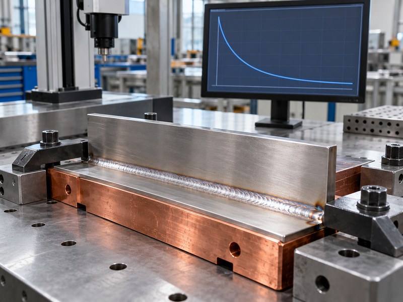 heat sink for welding stainless steel trial coupons with a cooling trend display